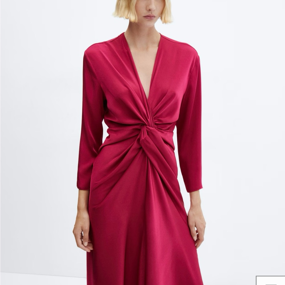 Mango Fuchsia Knot Midi Dress